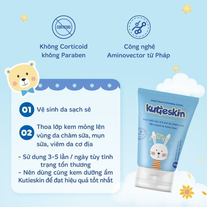 Kem Kutieskin cho trẻ bị chàm sữa, dưỡng ẩm, tái tạo da (màu xanh nhạt) tuýp 30g