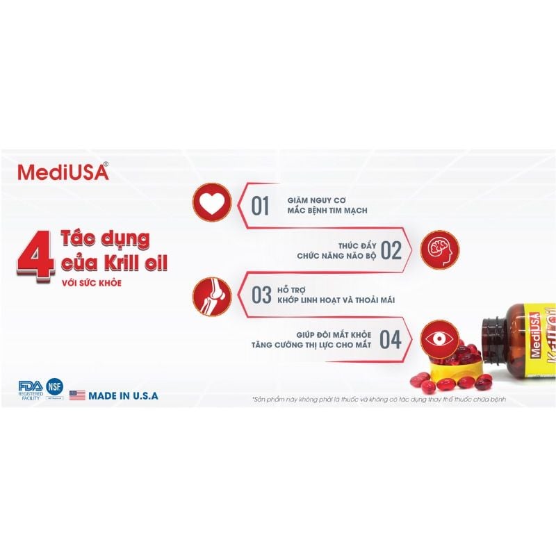Omega-3 Krill Oil MediUSA Chính Hãng Từ Mỹ - Hỗ Trợ Bảo Vệ Tim Mạch Và Trí Não