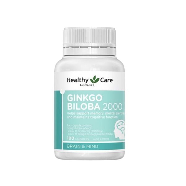 Ginkgo Biloba 2000 Healthy Care Từ Úc - Giảm Đau Đầu, Chóng Mặt và Mất ngủ, Hộp 100 Viên