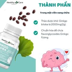 Ginkgo Biloba 2000 Healthy Care Từ Úc - Giảm Đau Đầu, Chóng Mặt và Mất ngủ, Hộp 100 Viên
