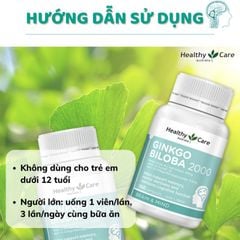 Ginkgo Biloba 2000 Healthy Care Từ Úc - Giảm Đau Đầu, Chóng Mặt và Mất ngủ, Hộp 100 Viên