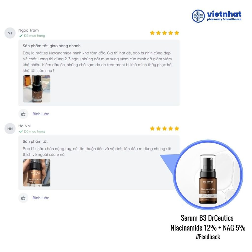 Sáng Da, Mờ Thâm Nám Hiệu Quả Với Serum B3 DrCeutics Niacinamide 12% + NAG 5%, Chai 30 gram
