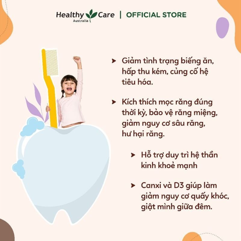 Viên uống canxi sữa Milk Calcium Healthy Care Úc 60 viên cho bé từ 4 tháng