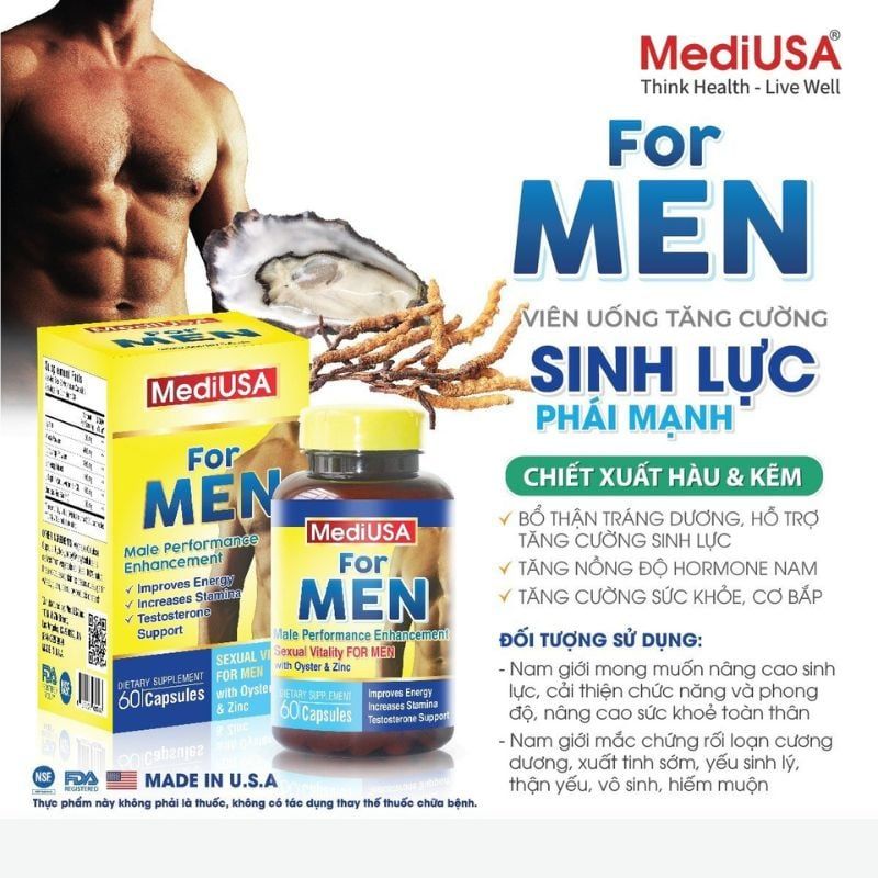 Viên uống MediUSA For MEN - Giải pháp tăng cường sinh lực phái mạnh từ thảo dược thiên nhiên, hộp 30 viên