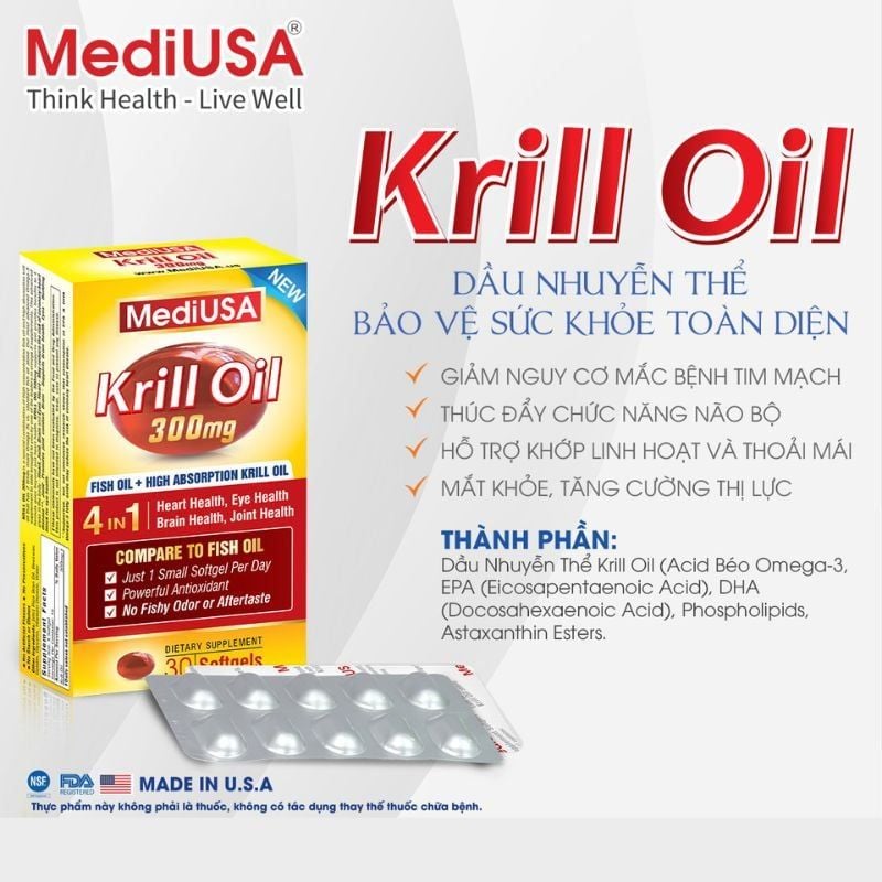 Omega-3 Krill Oil MediUSA Chính Hãng Từ Mỹ - Hỗ Trợ Bảo Vệ Tim Mạch Và Trí Não