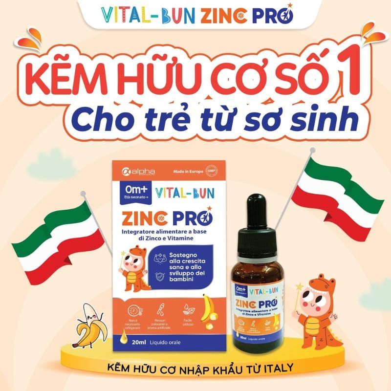 Kẽm Vital-Bun Zinc Pro Chính Hãng Ý: Bí Quyết Tăng Đề Kháng, Cải Thiện Biếng Ăn Cho Trẻ Từ 0 Tuổi