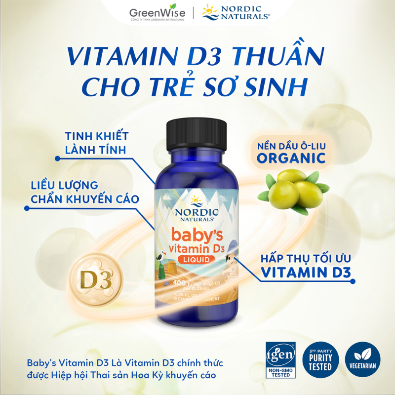 D3 Nordic Naturals Chính Hãng, Bổ Sung Vitamin D3 Cho Trẻ Sơ Sinh Giúp xương Chắc Khỏe