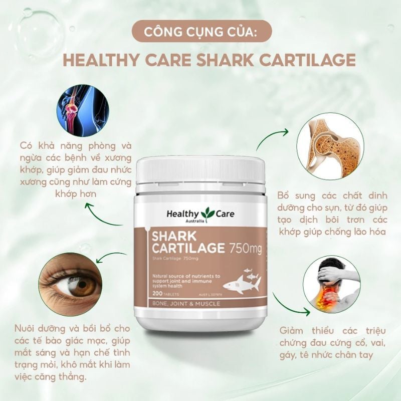 Sụn Cá Mập Healthy Care Shark Cartilage 750mg Của Úc - Hỗ Trợ Sức Khoẻ Xương Khớp Cho Người Lớn Tuổi, Hộp 200 Viên