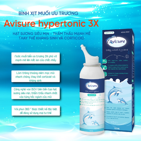 Xịt mũi ưu trương Avisure Hypertonic 3X - Hỗ trợ giảm nghẹt mũi, sổ mũi cho trẻ từ 3 tháng tuổi