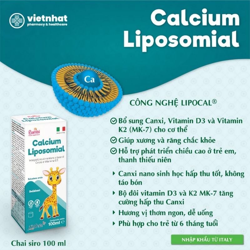 Calcium Liposomial - Canxi sinh học thế hệ mới, giúp bé cao lớn khỏe mạnh, chai 100ml
