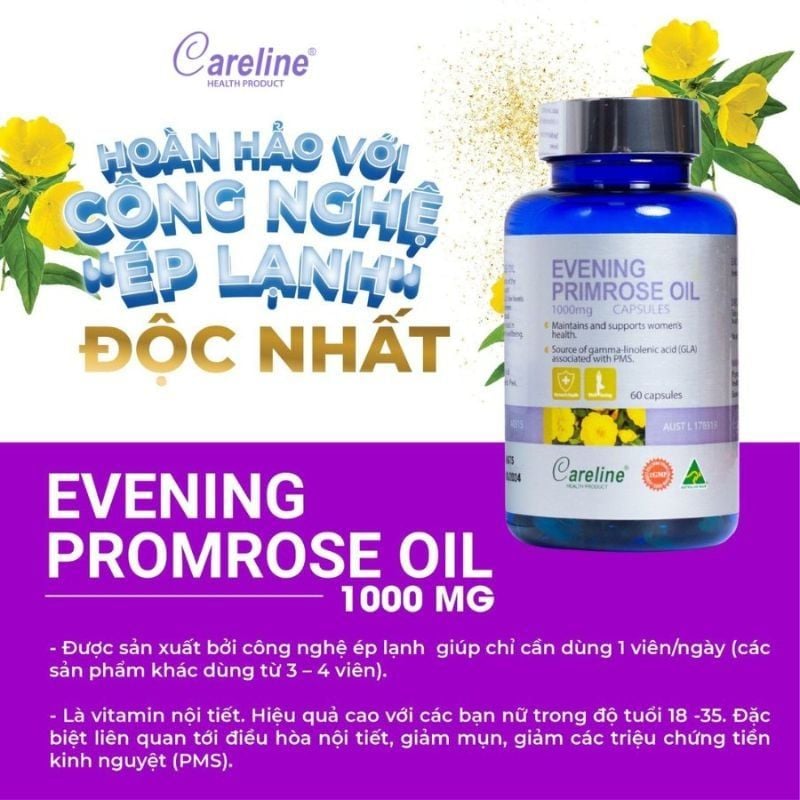 Tinh Dầu Hoa Anh Thảo Careline - Giải pháp tự nhiên giúp cân bằng nội tiết tố từ Úc, Hộp 60 viên