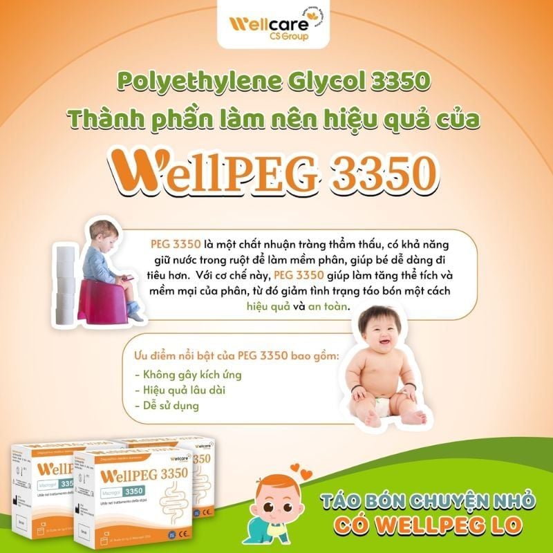Bột nhuận tràng WellPEG 3350 giúp giảm táo bón an toàn và hiệu quả cho trẻ em và người lớn (Hộp 30 gói)