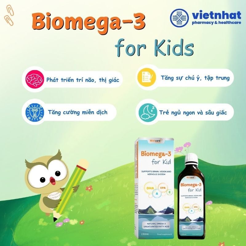 Siro Biomega-3 for Kids - Bổ sung Omega 3, hỗ trợ phát triển trí não, tăng cường thị lực cho trẻ từ 6 tháng tuổi, chai 150ml