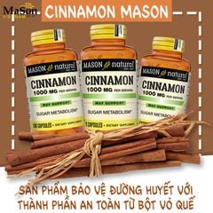 Mason Natural Cinnamon 1000mg - Hỗ Trợ Kiểm soát Đường Huyết Hiệu Quả Cho Người Bị Tiểu Đường
