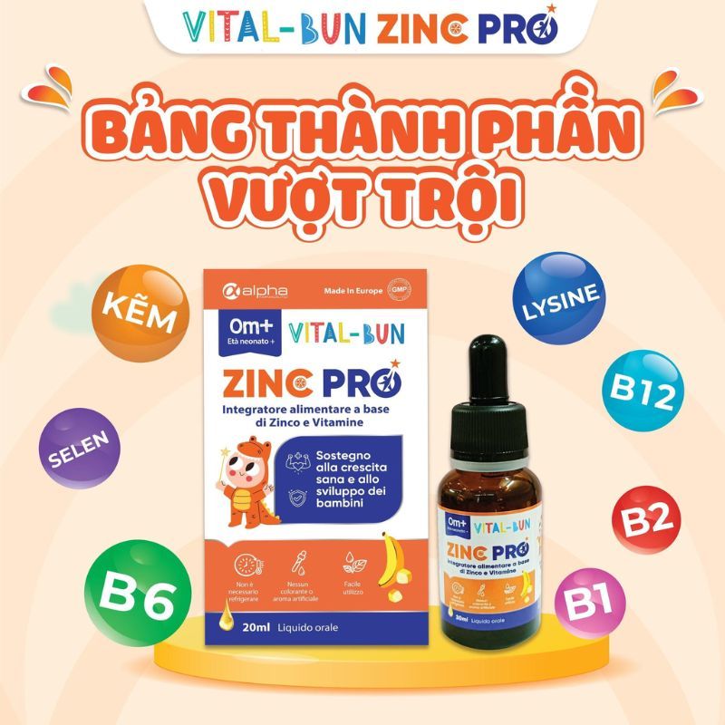 Kẽm Vital-Bun Zinc Pro Chính Hãng Ý: Bí Quyết Tăng Đề Kháng, Cải Thiện Biếng Ăn Cho Trẻ Từ 0 Tuổi