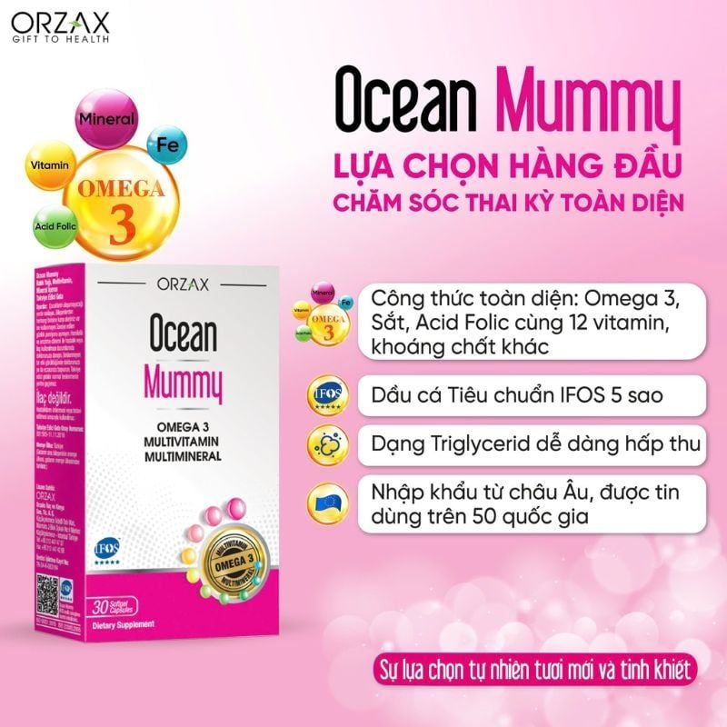 Ocean Mummy - Bổ Sung Omega 3 Và Vitamin Thiết Yếu Cho Mẹ Bầu, Hộp 30 Viên