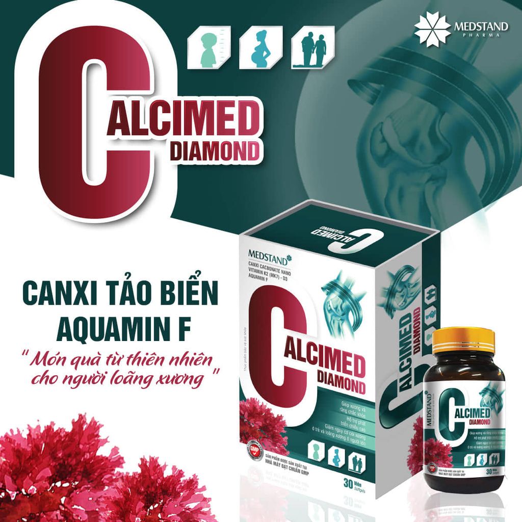Calcimed Diamond - Canxi tảo đỏ hữu cơ tăng cường sức khỏe xương khớp, hộp 30 viên