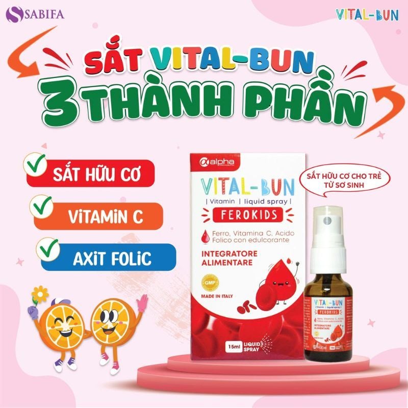 Sắt Vital-Bun Ferokids Chính Hãng Italia - Giải Pháp Tối Ưu Phòng Ngừa Thiếu Máu Do Thiếu Sắt Cho Trẻ Từ 0 Tháng Tuổi