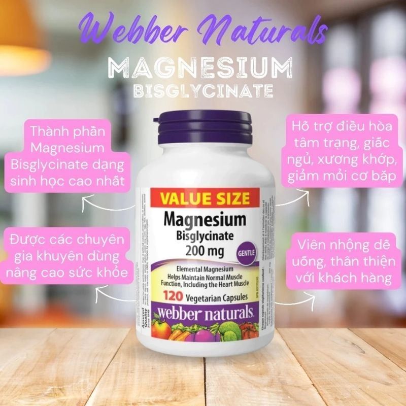 Magnesium Bisglycinate Webber Naturals, Hỗ Trợ Giảm Căng Thẳng Và Cải Thiện Giấc Ngủ