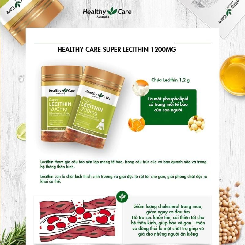 Mầm Đậu Nành Lecithin Healthy Care - Hỗ trợ giảm cholesterol, tăng cường chức năng gan, hộp 100 viên