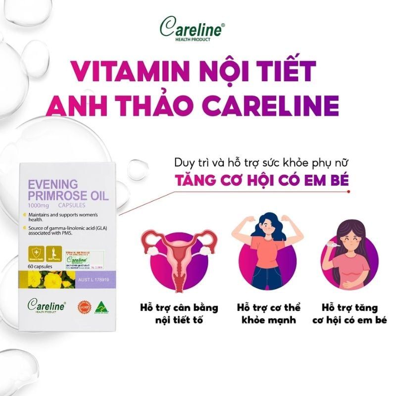 Tinh Dầu Hoa Anh Thảo Careline - Giải pháp tự nhiên giúp cân bằng nội tiết tố từ Úc, Hộp 60 viên