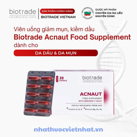 Viên uống Biotrade Acnaut - Giảm mụn, kiềm dầu hiệu quả từ men bia & vitamin
