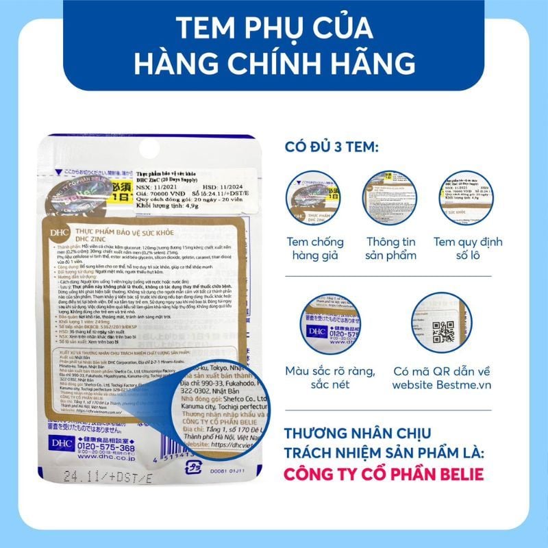 Viên Uống Bổ Sung Kẽm DHC (DHC Zinc) Giúp Ngăn Ngừa Mụn Trứng Cá Hiệu Quả