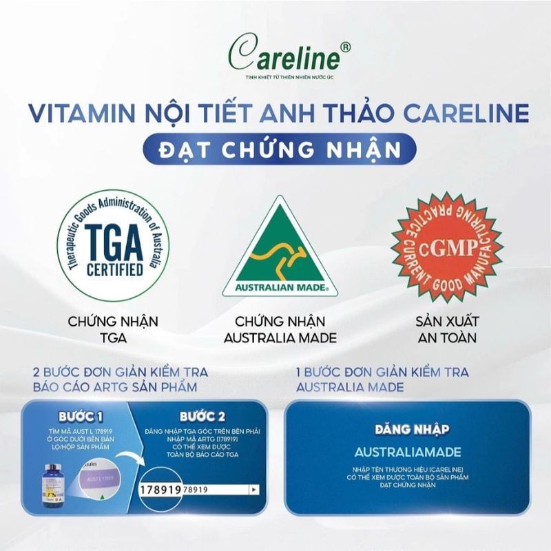 Tinh Dầu Hoa Anh Thảo Careline - Giải pháp tự nhiên giúp cân bằng nội tiết tố từ Úc, Hộp 60 viên