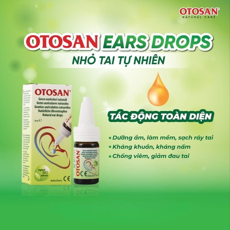 Dung dịch nhỏ tai Otosan Ear Drops giúp kháng khuẩn, chống viêm và giảm đau tai, lọ 10ml