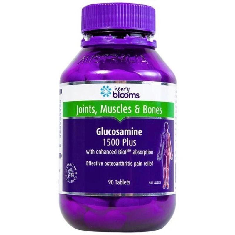 Viên uống bổ xương khớp Glucosamine 1500 Plus - Henry Blooms của Úc, tăng tiết dịch khớp, bảo vệ màng sụn khớp, giảm viêm khớp