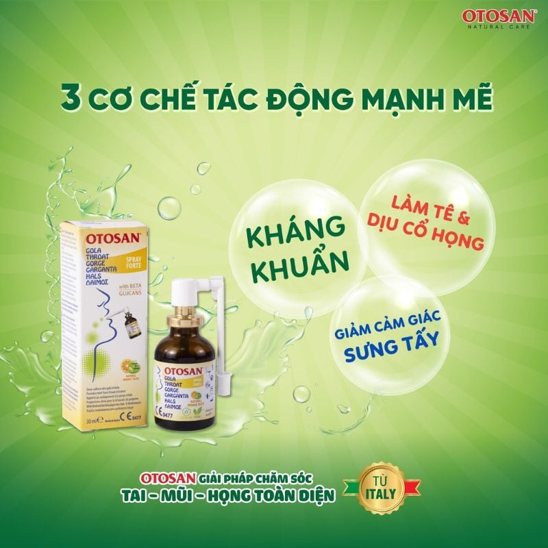 Xịt họng Otosan Spray Forte giảm ho, giảm đau rát họng, hỗ trợ điều trị viêm họng cấp, viêm hô hấp,  (30ml)