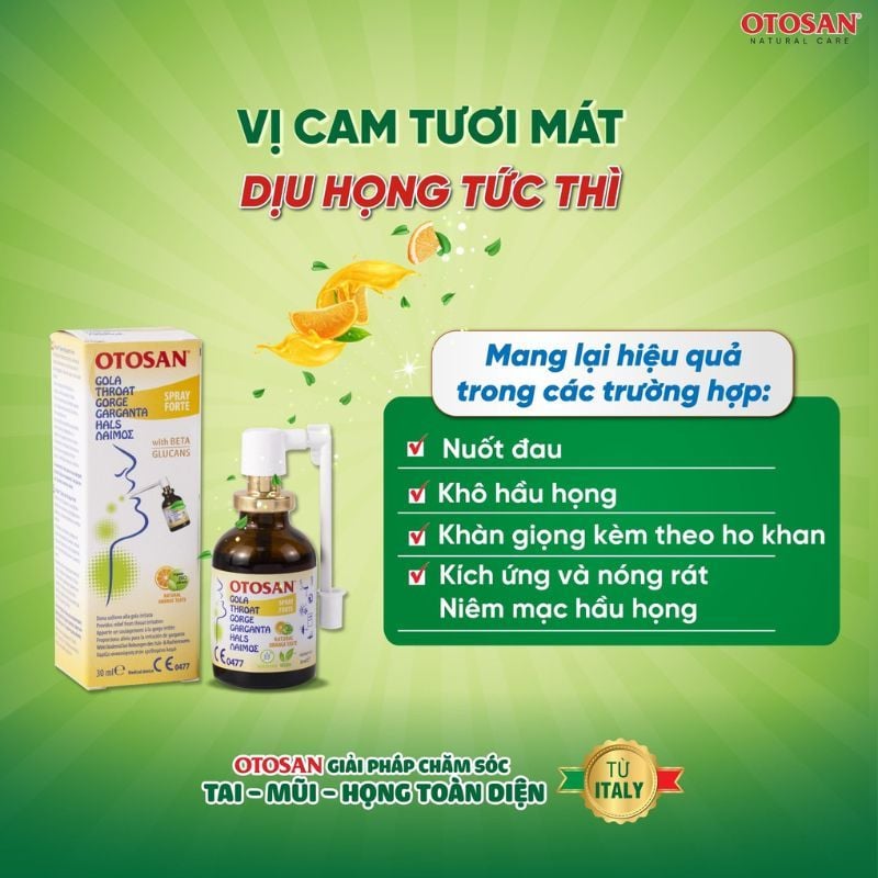 Xịt họng Otosan Spray Forte giảm ho, giảm đau rát họng, hỗ trợ điều trị viêm họng cấp, viêm hô hấp,  (30ml)