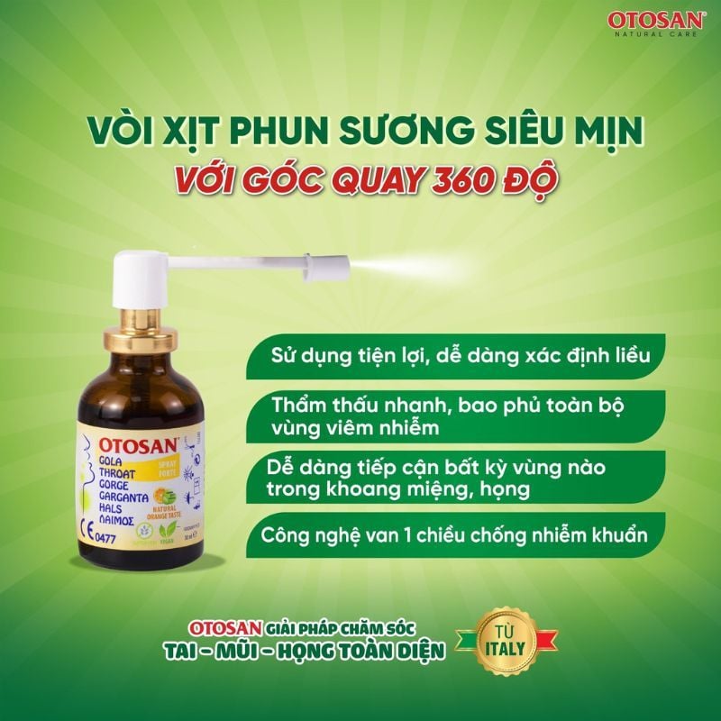 Xịt họng Otosan Spray Forte giảm ho, giảm đau rát họng, hỗ trợ điều trị viêm họng cấp, viêm hô hấp,  (30ml)