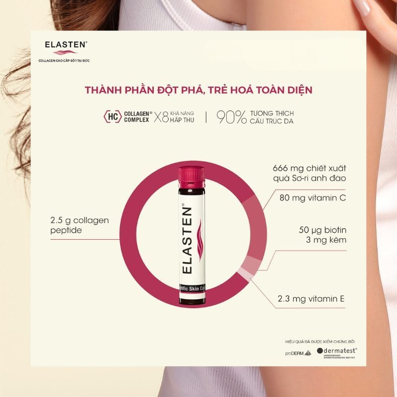 Collagen thuỷ phân Elasten làm đẹp và trẻ hoá làn da số 1 của Đức, hộp 28 ống uống 28 ngày