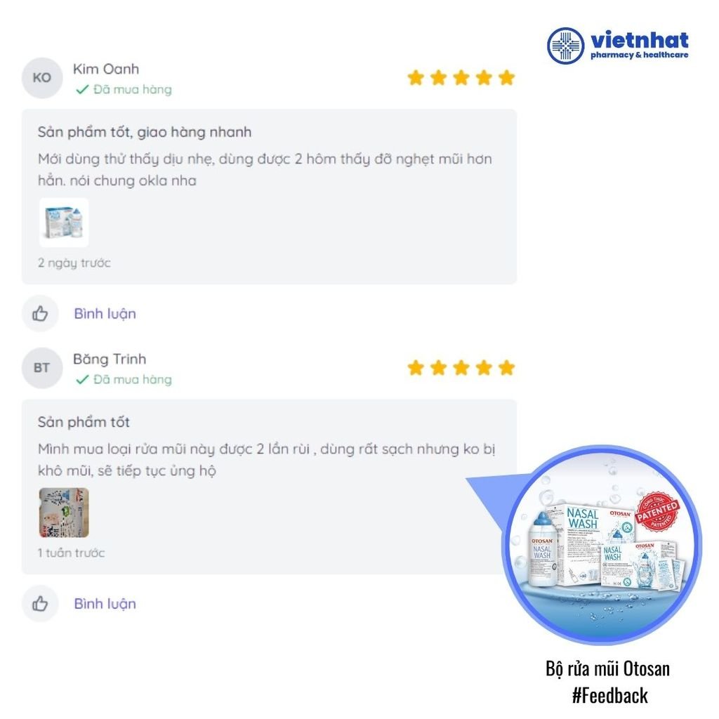 Bộ rửa xoang mũi Otosan Nasal Wash (1 kít + 30 gói) làm sạch sâu, hồi phục chứng viêm mũi dị ứng