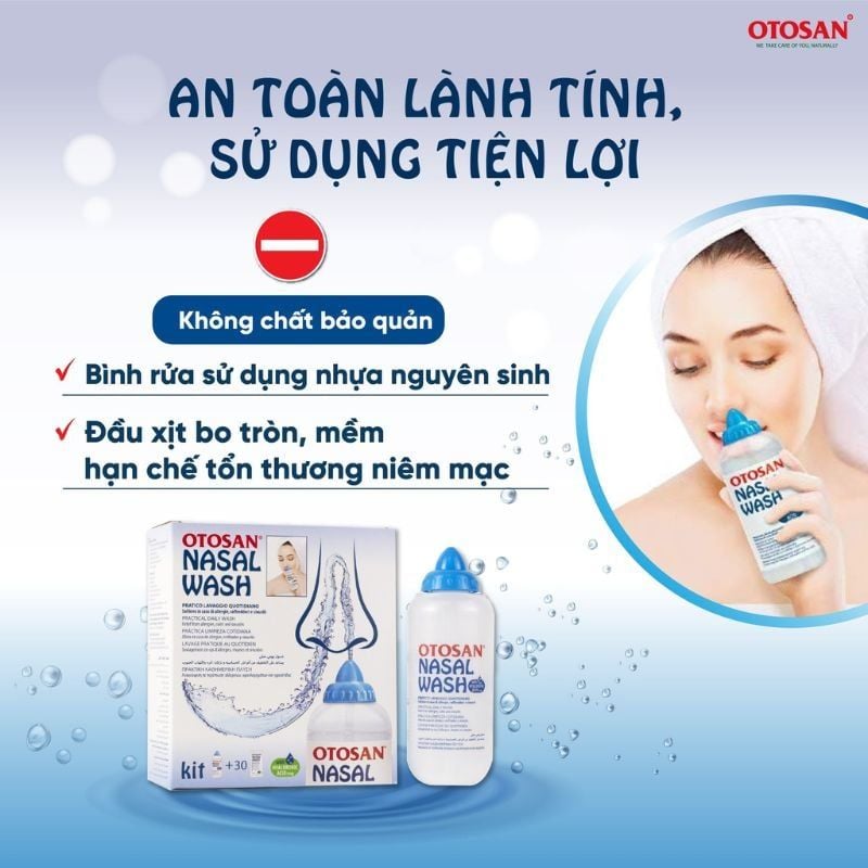 Bộ rửa xoang mũi Otosan Nasal Wash (1 kít + 30 gói) làm sạch sâu, hồi phục chứng viêm mũi dị ứng