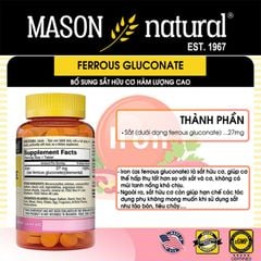 Sắt Ferrous Gluconate Mason - Ngăn ngừa thiếu máu thiếu sắt hiệu quả cho mẹ bầu