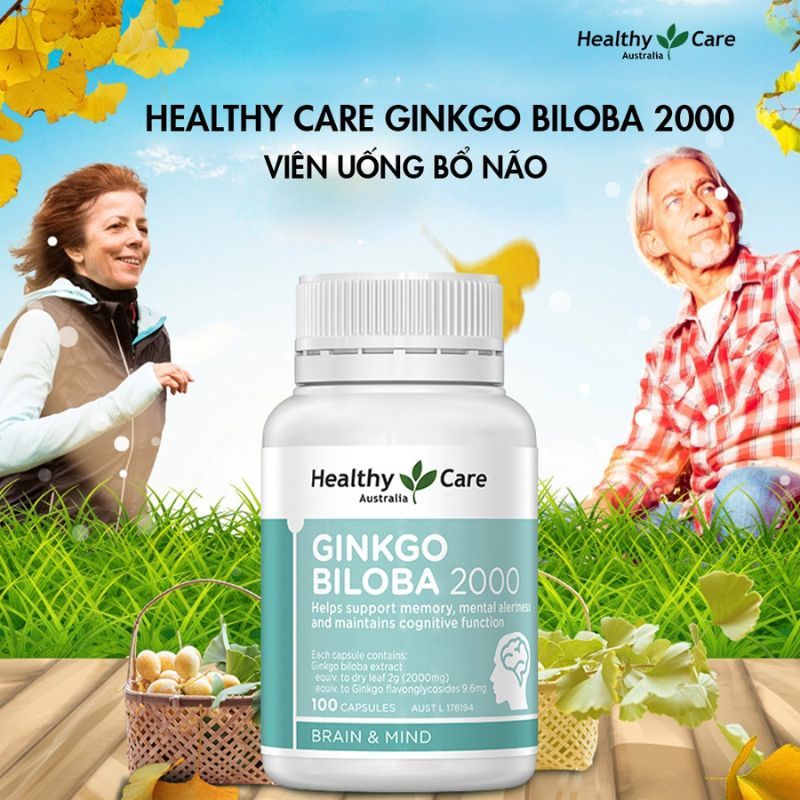 Ginkgo Biloba 2000 Healthy Care Từ Úc - Giảm Đau Đầu, Chóng Mặt và Mất ngủ, Hộp 100 Viên
