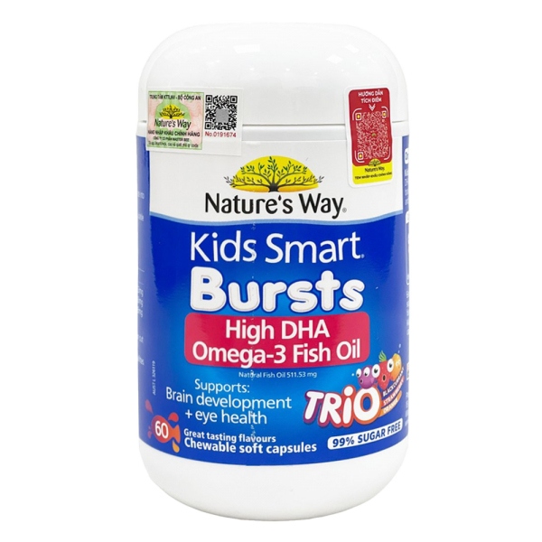 Kids Smart Bursts High DHA Trio - Kẹo Dẻo Bổ Sung DHA và EPA Cho Trẻ Phát Triển Trí Não và Thị Lực, Hộp 60 Viên