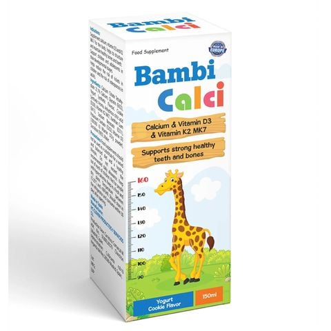 Bambi Calci - Bổ sung Canxi, Vitamin D3 và Vitamin K2MK7 cho trẻ, Chai 150ml