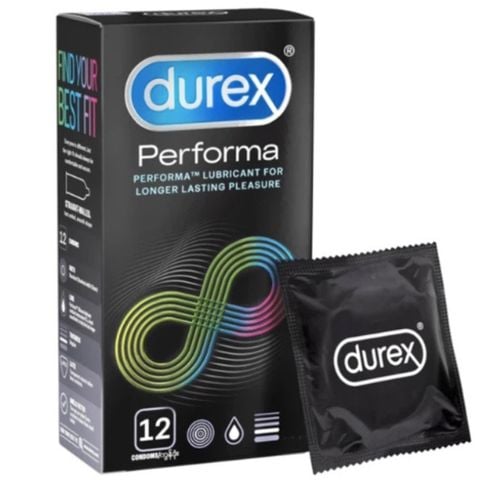 Bao cao su Durex Performa kéo dài thời gian quan hệ, chứa gel bôi trơn, size 52mm