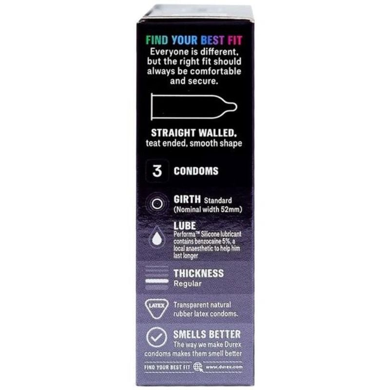Bao cao su Durex Performa kéo dài thời gian quan hệ, chứa gel bôi trơn, size 52mm