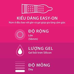 Bao cao su Durex Pleasuremax có gân và gai (chấm nổi), size 56mm