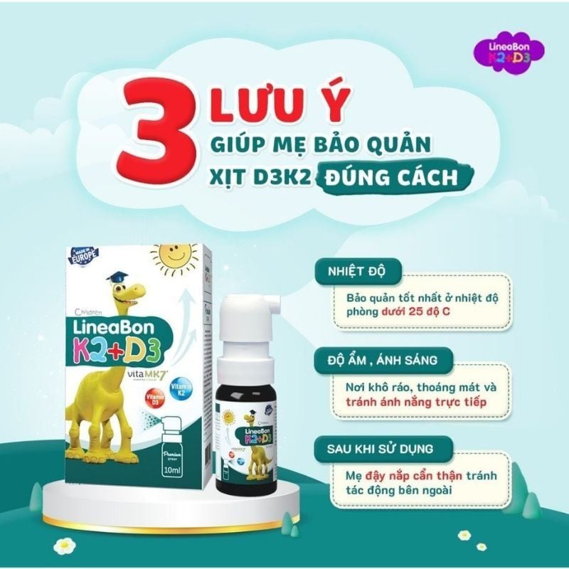 LineaBon D3K2 dạng xịt cho trẻ từ 0 tháng tuổi - Giảm quấy khóc về đêm, ngủ ngon hơn, Lọ 10ml