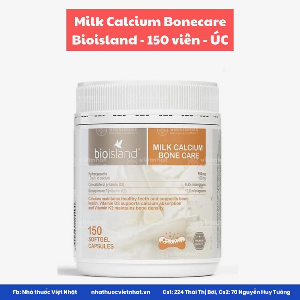 Bio Island Viên Uống Bổ Sung Canxi Milk Calcium Bone Care 150 Viên (cho người lớn, bà bầu, sau sinh) - Nhập khẩu chính hãng.