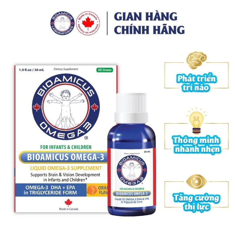 BioAmicus Omega 3 - DHA nhỏ giọt cho trẻ sơ sinh, không tanh, vị ngon, nhập khẩu Canada