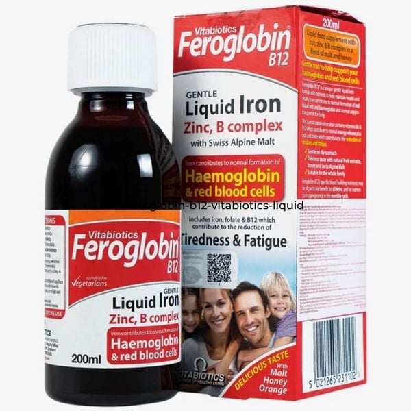 Sắt Feroglobin B12 Vitabiotics Liquid bổ sung sắt hữu cơ, vitamin và khoáng chất cho trẻ em và người lớn, chai 200ml