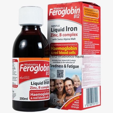 Sắt Feroglobin B12 Vitabiotics Liquid bổ sung sắt hữu cơ, vitamin và khoáng chất cho trẻ em và người lớn, chai 200ml