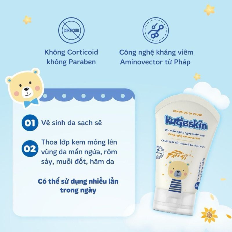 Kem Kutieskin bôi dịu da, dịu vết mẫn ngứa, rôm sảy, côn trùng đốt, hăm tả cho bé tuýp 30g