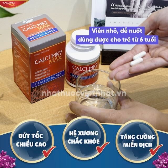Calci MK7 Max - Bổ sung canxi hữu cơ từ tảo biển đỏ, kết hợp với vitamin D3 và K2MK7, hộp 60 viên